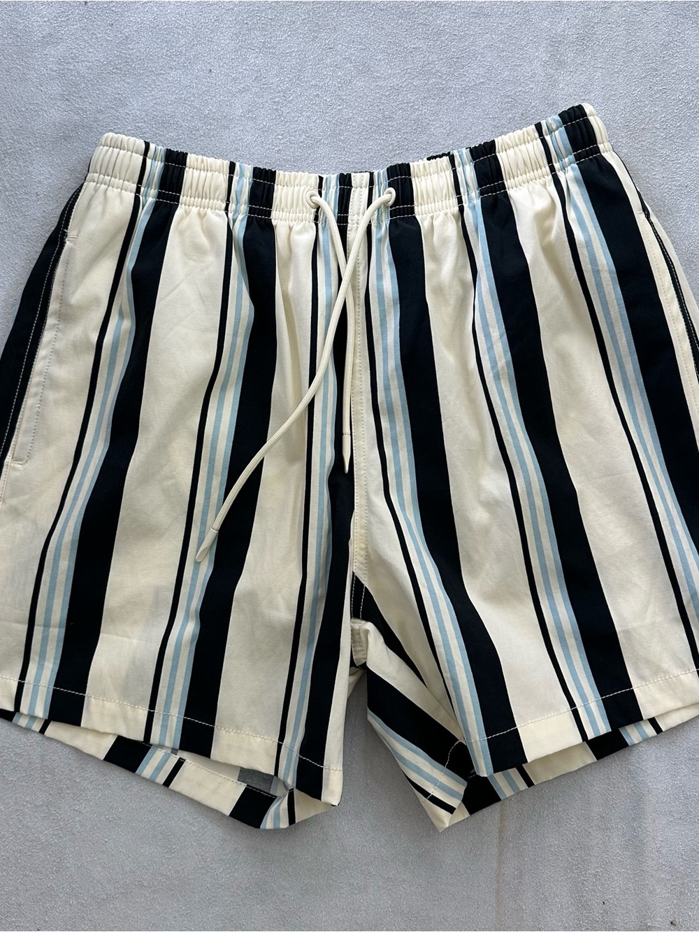 Zara Striped Drawstring Shorts - Cream, Navy & Light Blue